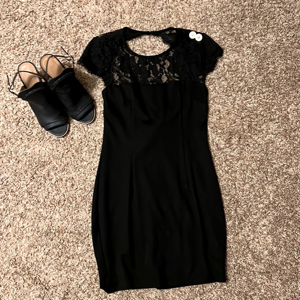 LuLu’s Black Lace Cocktail Midi Dress - Size Large
